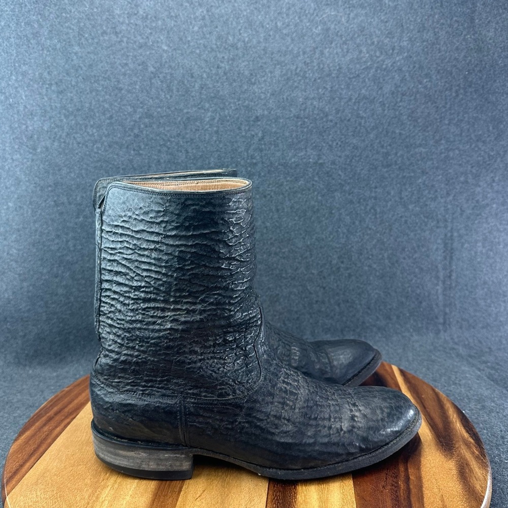 J.B. Hill Mens Black Exotic Textured Leather Texas Handmade Cowboy Boots 10D
